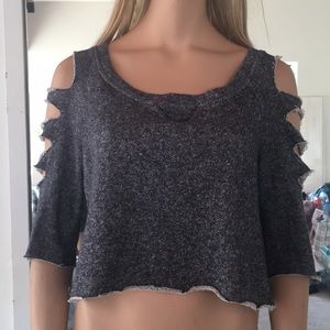 Cute Blue Cropped Cold Shoulder Sweatshirt